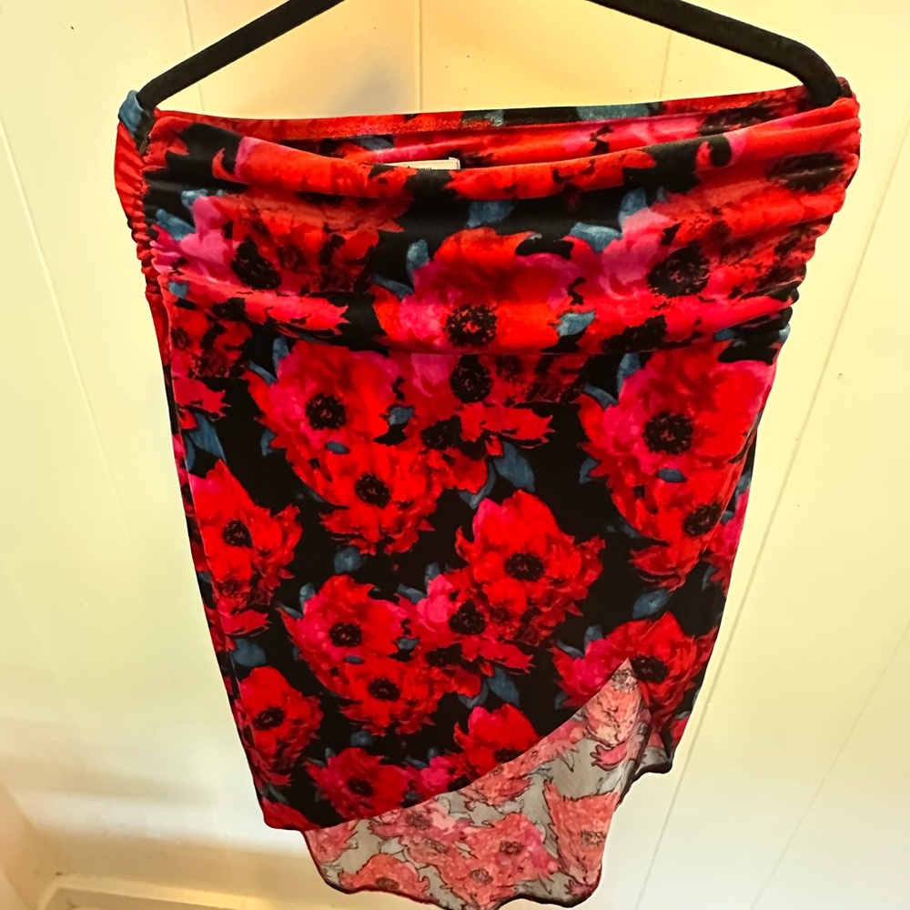 Bar III Asymmetrical Skirt with Red Floral Design